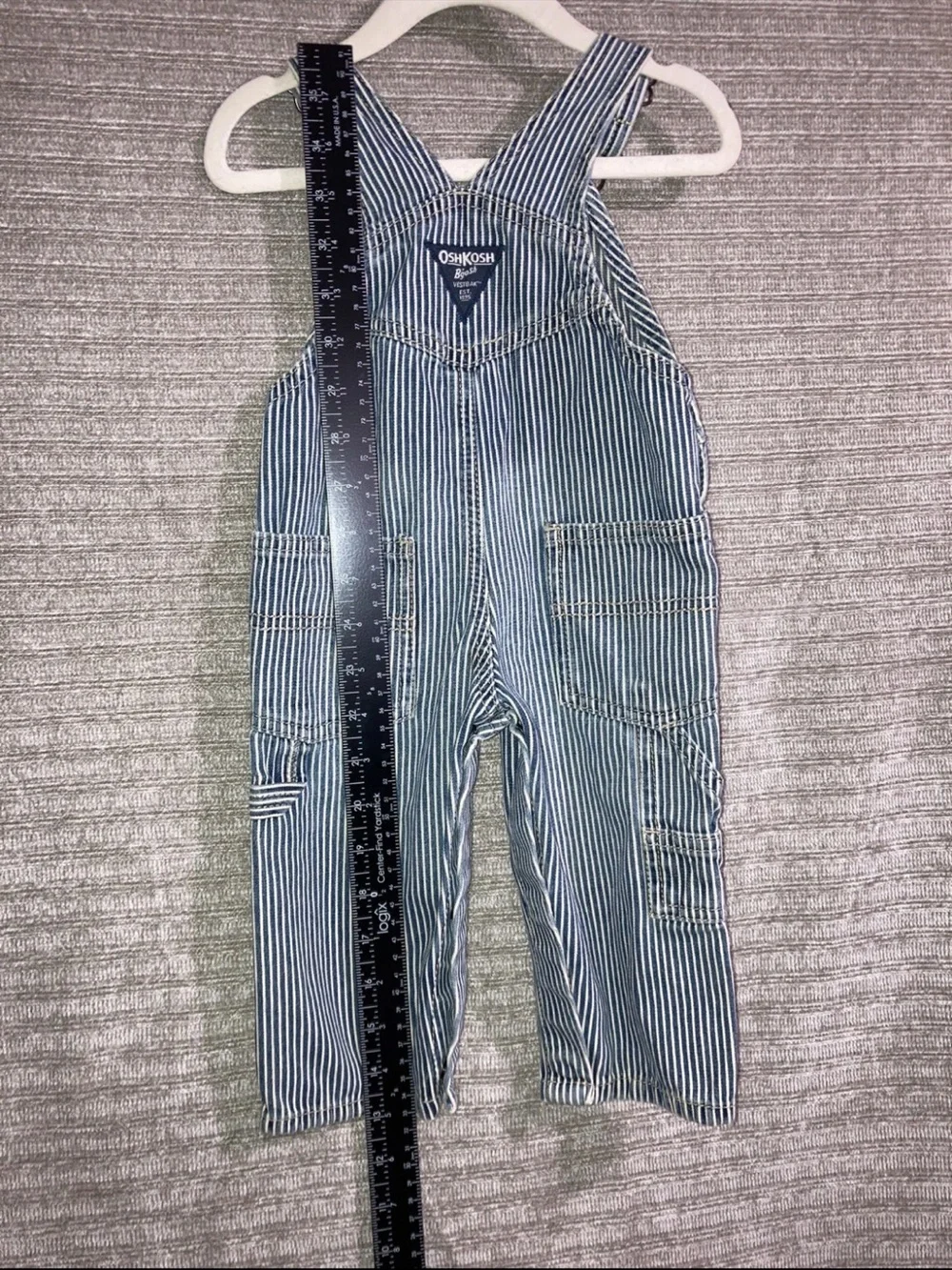 Vintage Oshkosh B'Gosh Vestbak Overalls Hickory Stripe Denim Baby Snap Leg 9 mon